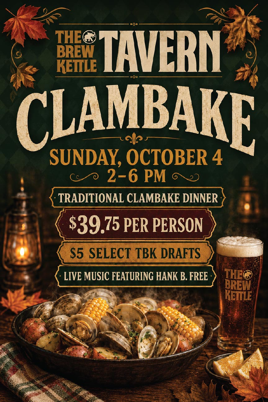 Clambake at TBK Tavern: Clams, Cold Beer & Live Music 1 Clambake Tavern-2026-_Poster-web